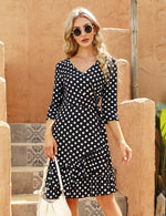 YESFASHION Women's Wrap Dress 3/4 Sleeve Ruffle Midi V Neck Dress