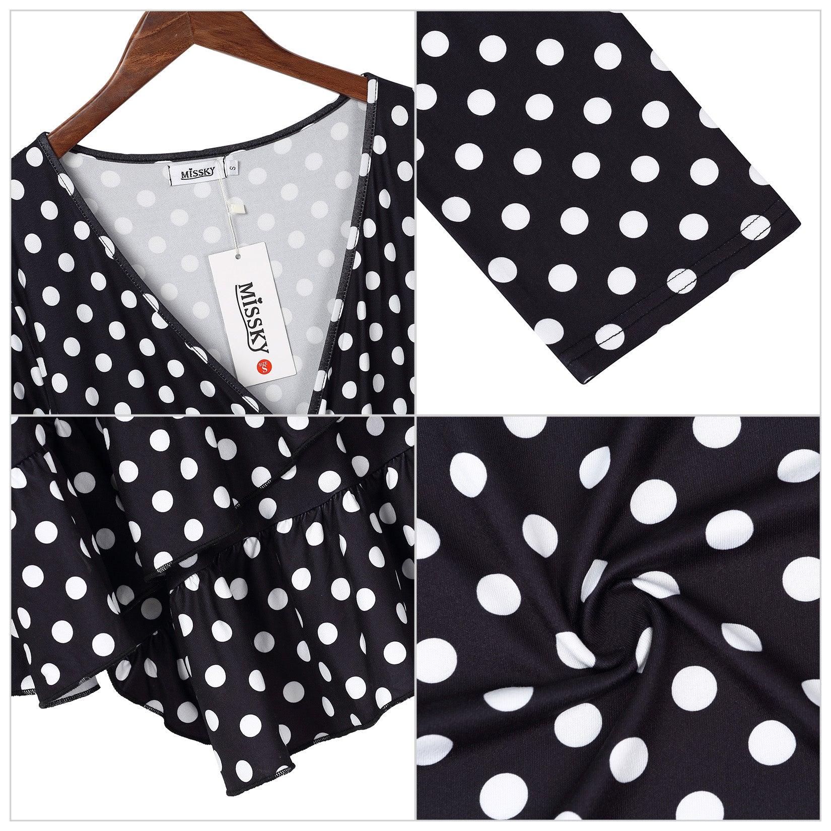 YESFASHION Women's Wrap Dress 3/4 Sleeve Ruffle Midi Dress Polka Dots PBY-0VT0