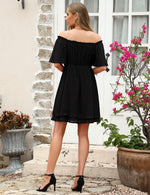 YESFASHION Mesh Fabric Off Shoulder Tunic Mini Dress Black