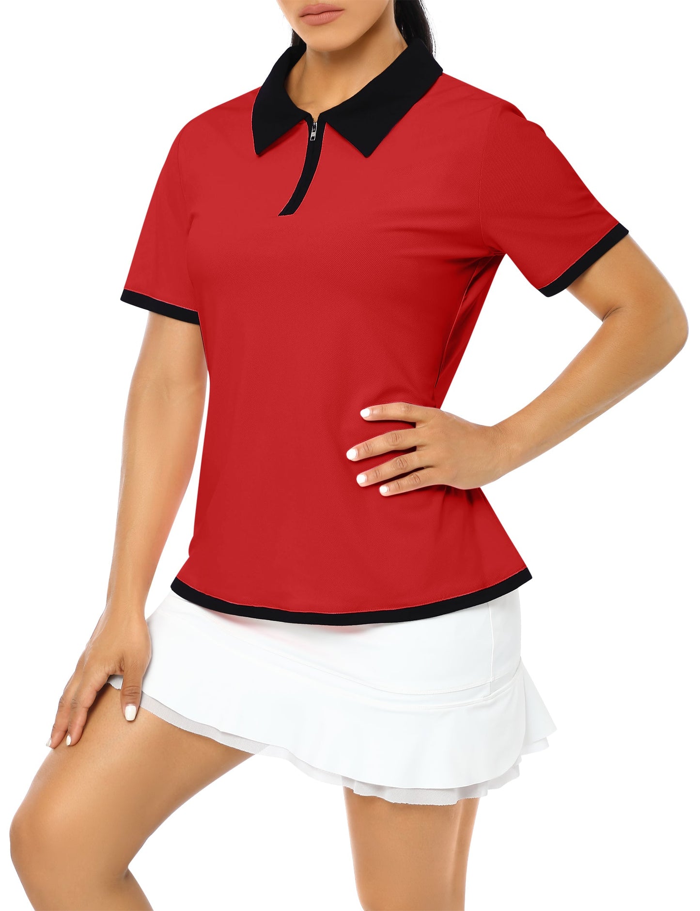YESFASHION Polo Shirts for Women Golf Tops Red