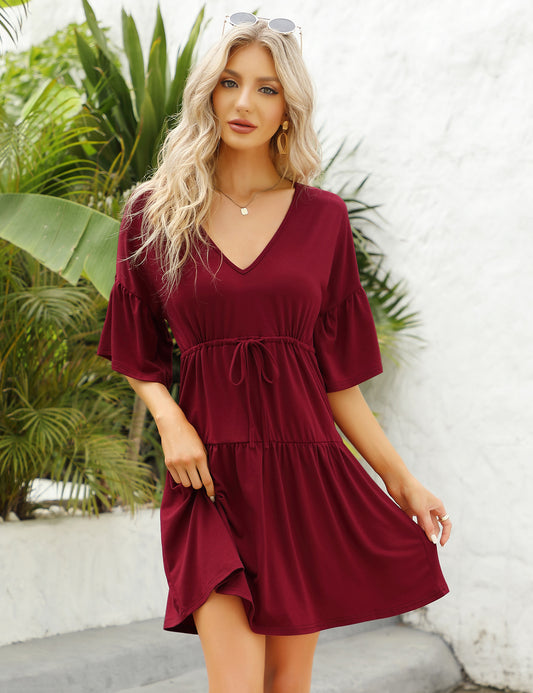 YESFASHION Women's Flowy Babydoll Casual Bell Sleeve Dress