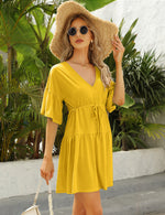 YESFASHION Women's Flowy Babydoll Casual Bell Sleeve Dress Yellow