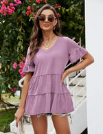 YESFASHION Peplum Tops for Women Summer Casual V Neck T Shirts Purple