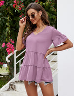 YESFASHION Peplum Tops for Women Summer Casual V Neck T Shirts Purple