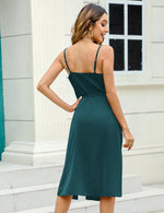 YESFASHION Women's Shiny Silk Satin Spaghetti Strap Dress Green