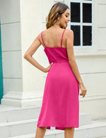 YESFASHION Women's Shiny Silk Satin Spaghetti Strap Dress