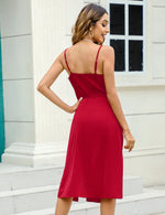 YESFASHION Women's Shiny Silk Satin Spaghetti Strap Dress Wine Red