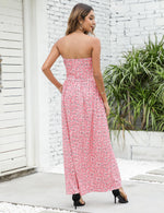 YESFASHION Women's Strapless Graceful Floral Party Maxi Long Dress Floral Pink