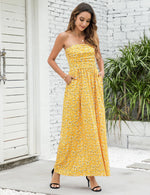 YESFASHION Women's Strapless Graceful Floral Party Maxi Long Dress Yelllow