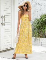 YESFASHION Women's Strapless Graceful Floral Party Maxi Long Dress Yelllow