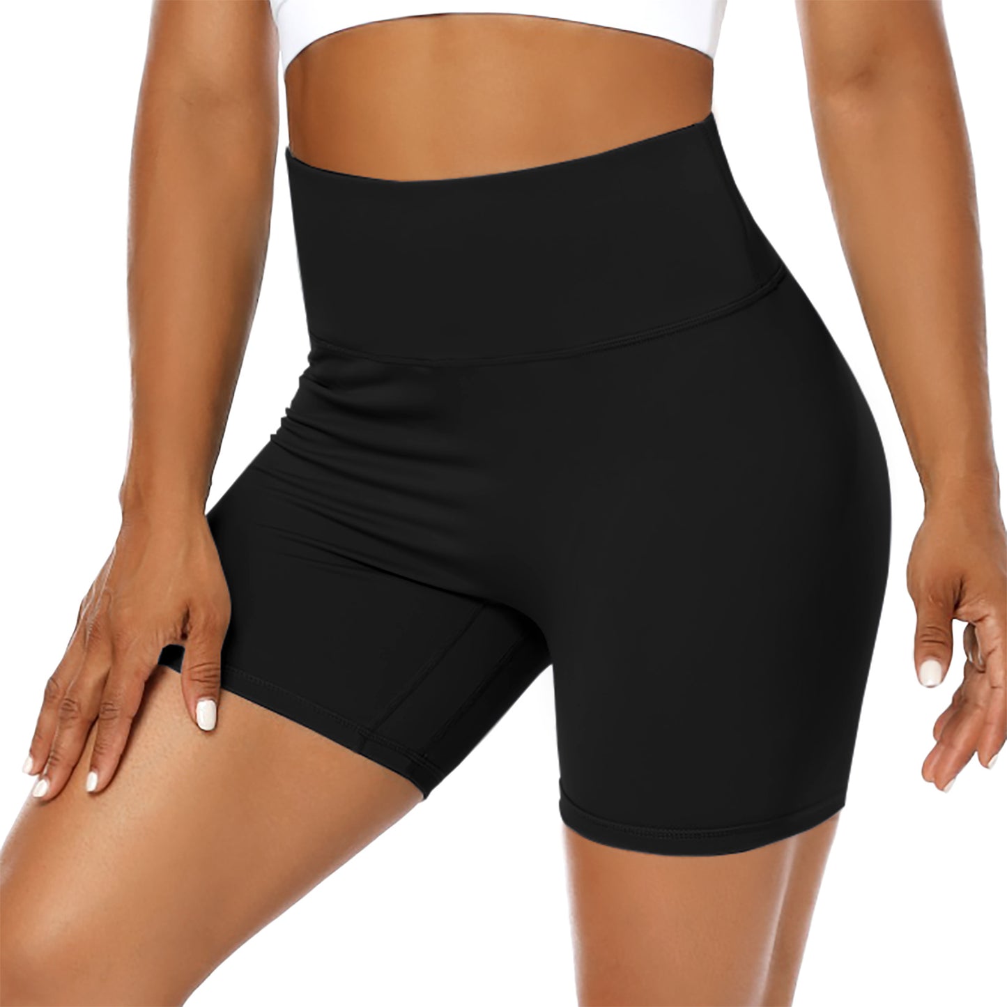 YESFASHION Women's Ruched Hip Lifting Tummy Yoga Shorts Black