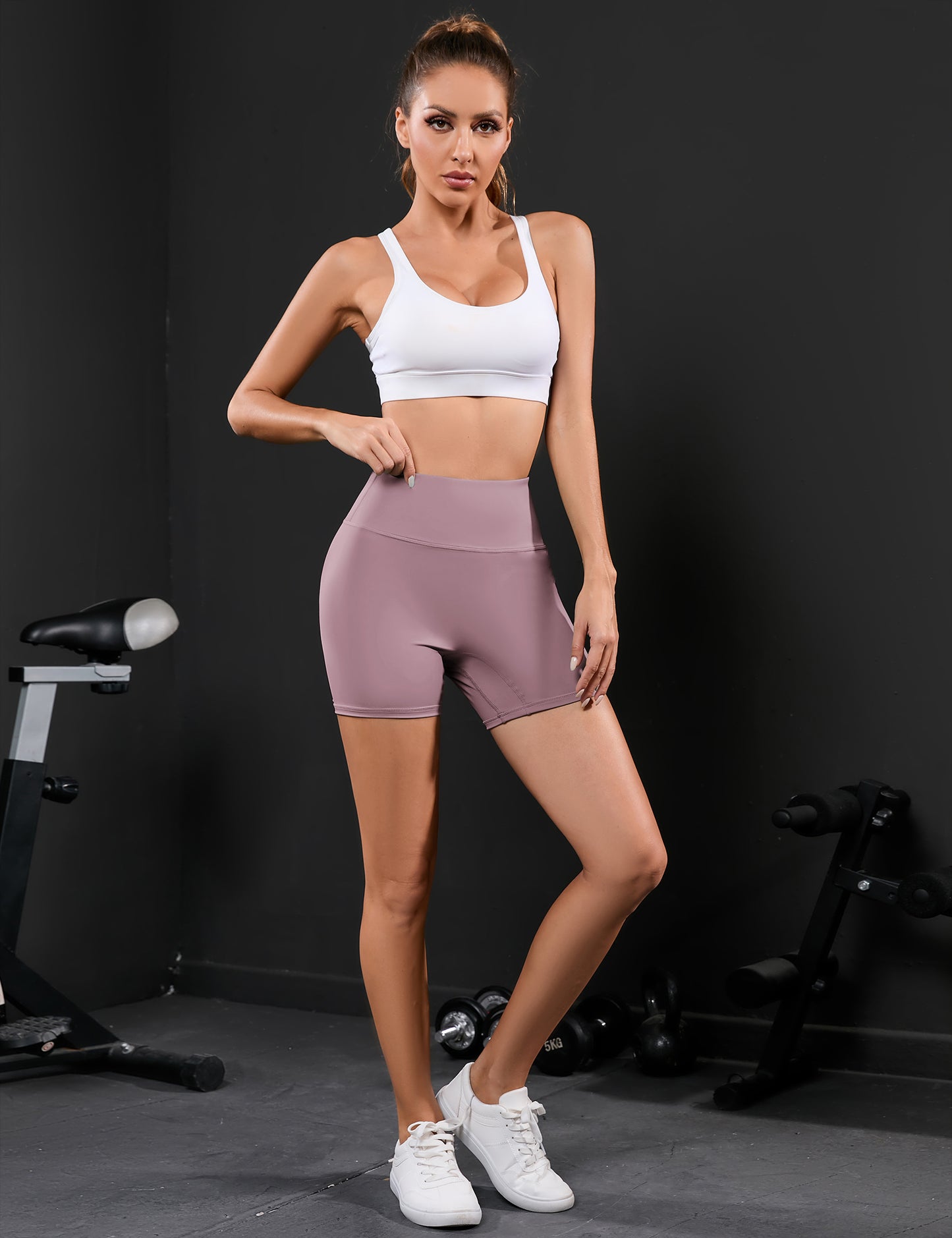 YESFASHION Women's Ruched Hip Lifting Tummy Yoga Shorts Purple