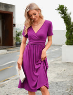 YESFASHION Women's V-neck Casual Dress Purple