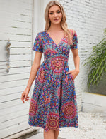 YESFASHION Women's V-neck Casual Dress Wine Red