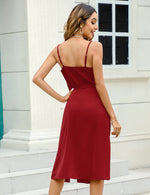 YESFASHION Women's Shiny Silk Satin Spaghetti Strap Dress Red