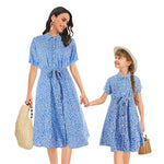 YESFASHION Button Waist Strap Slit Parent-child Summer Dress