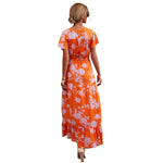 YESFASHION Women V-neck Button-up Waist Lace-up Print Dress