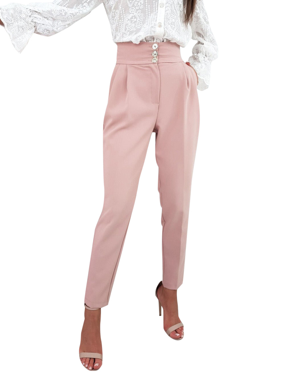YESFASHION Solid Color Slim Fitting Pants Button Pants