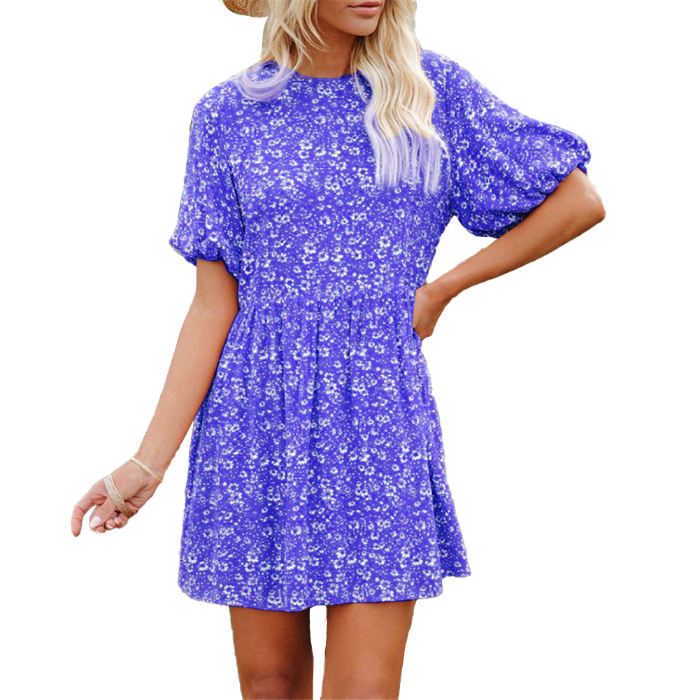 YESFASHION Floral Lantern Sleeves Casual Women Dress