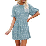 YESFASHION Floral Lantern Sleeves Casual Women Dress