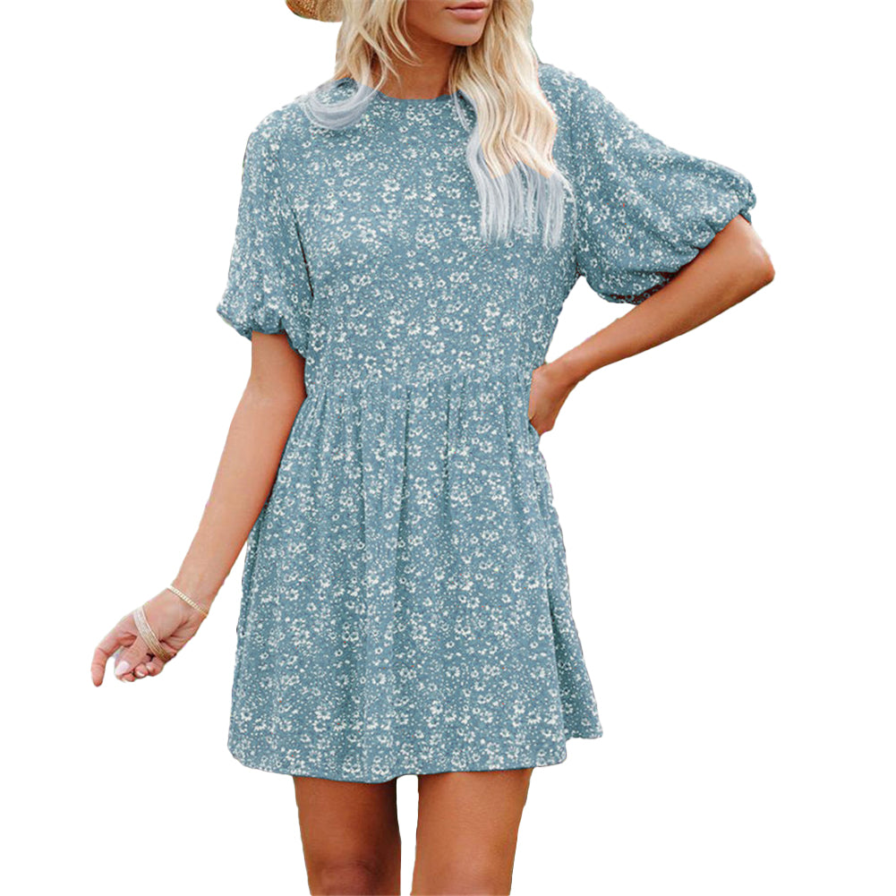 YESFASHION Floral Lantern Sleeves Casual Women Dress