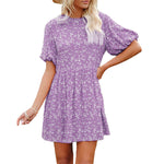 YESFASHION Floral Lantern Sleeves Casual Women Dress