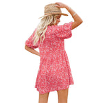 YESFASHION Floral Lantern Sleeves Casual Women Dress