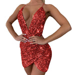 YESFASHION Early Autumn Sexy V-neck Sequin Sling Dress