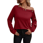 YESFASHION Women Button Off-the-shoulder Long-sleeved Tops