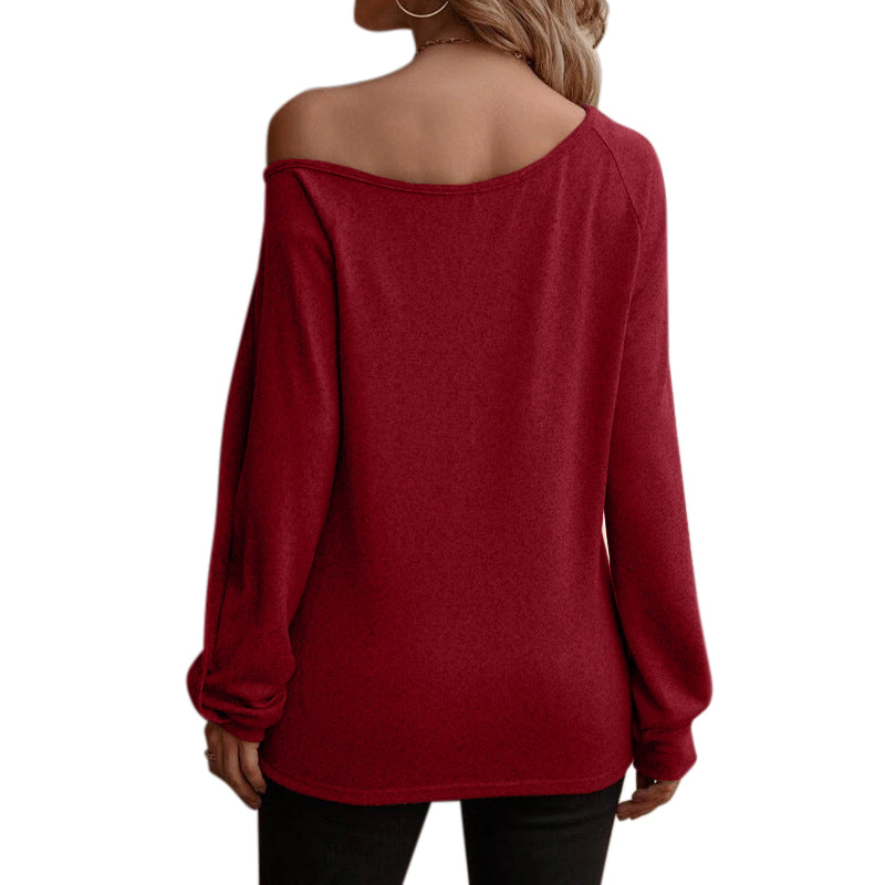 YESFASHION Women Button Off-the-shoulder Long-sleeved Tops