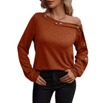 YESFASHION Women Button Off-the-shoulder Long-sleeved Tops