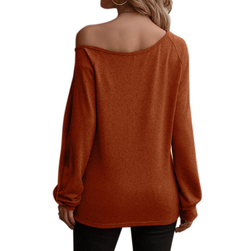 YESFASHION Women Button Off-the-shoulder Long-sleeved Tops