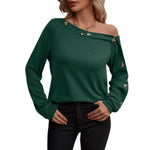 YESFASHION Women Button Off-the-shoulder Long-sleeved Tops