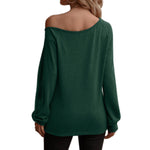 YESFASHION Women Button Off-the-shoulder Long-sleeved Tops