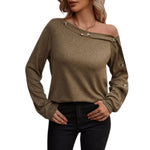 YESFASHION Women Button Off-the-shoulder Long-sleeved Tops