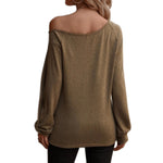 YESFASHION Women Button Off-the-shoulder Long-sleeved Tops