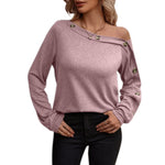 YESFASHION Women Button Off-the-shoulder Long-sleeved Tops