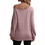 YESFASHION Women Button Off-the-shoulder Long-sleeved Tops