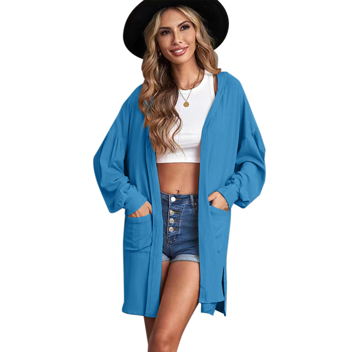 YESFASHION Pocket Hooded Long Sleeve Cardigan Women Sweaters