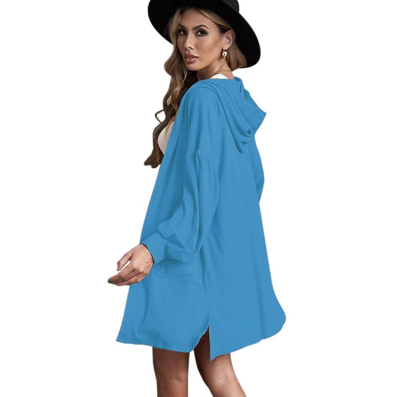 YESFASHION Pocket Hooded Long Sleeve Cardigan Women Sweaters
