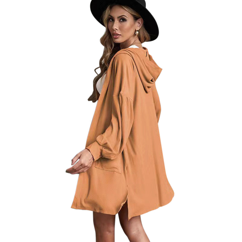 YESFASHION Pocket Hooded Long Sleeve Cardigan Women Sweaters