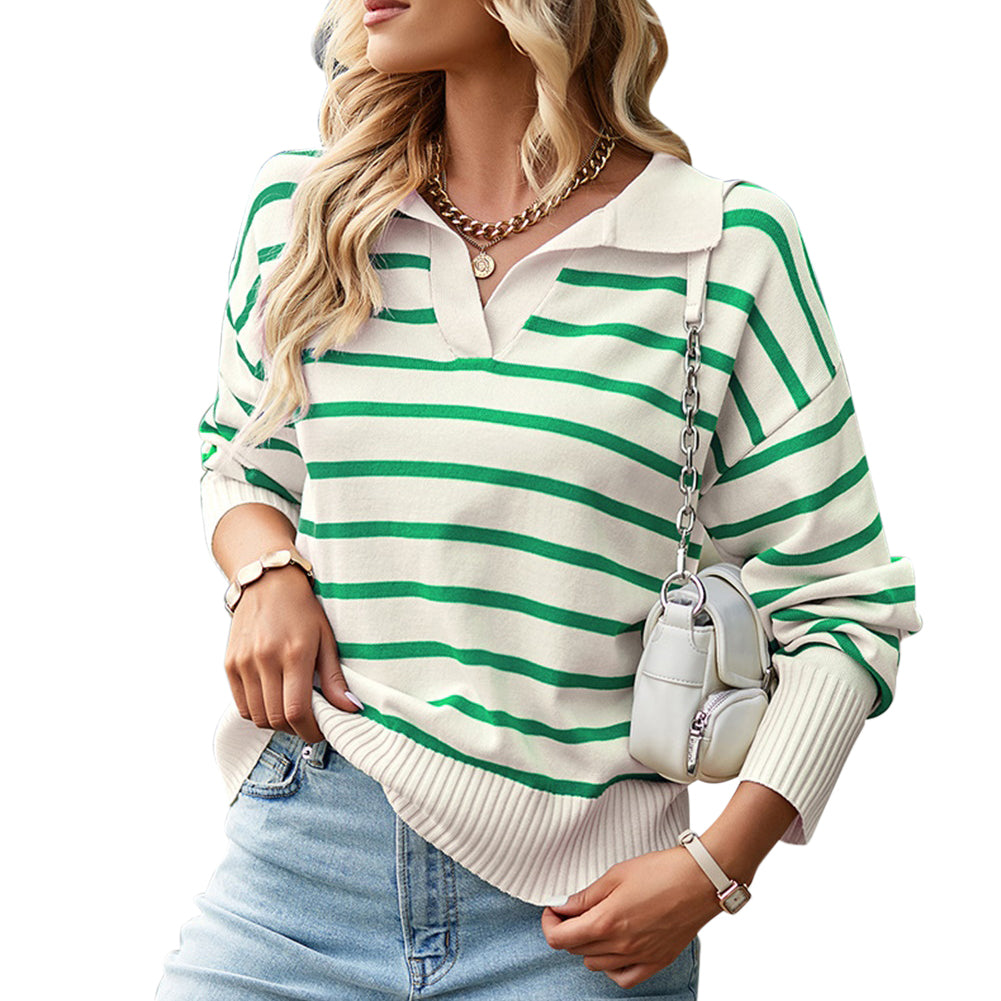 YESFASHION Striped Sweater Soft Andcomfortable Warm Top Casual Women