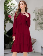 YESFASHION Casual V Neck Polka Dot Puff Sleeve Ruffles Dress Black