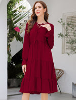 YESFASHION Casual V Neck Polka Dot Puff Sleeve Ruffles Dress Green