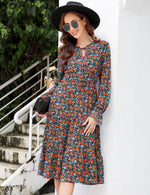 YESFASHION Casual V Neck Polka Dot Puff Sleeve Ruffles Dress Blue