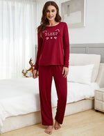 YESFASHION Ladies Printed Long Sleeve Trousers Set