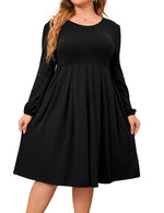 Women's Plus Size Lantern Long Sleeve Dress with Pockets