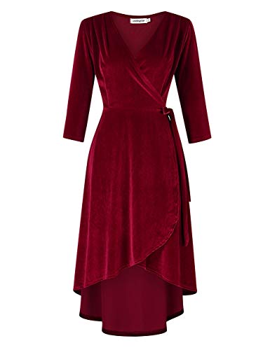 YESFASHION Women's Velvet V-Neck Long Sleeve Casual Party Dress