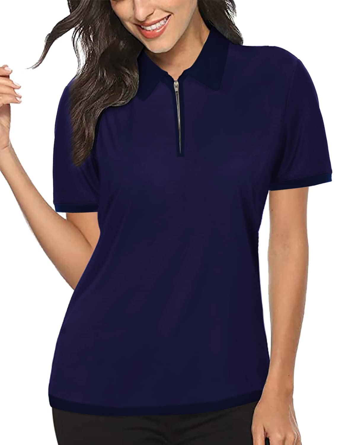 YESFASHION Polo Shirts for Women Golf Tops Black
