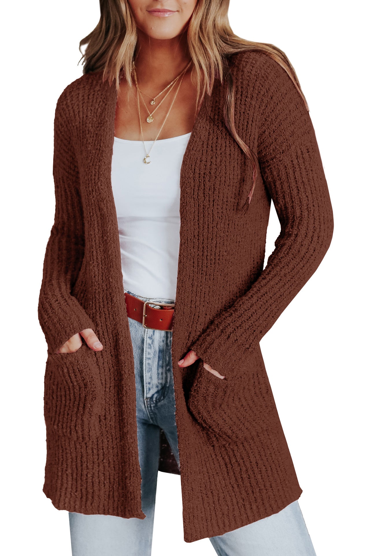 Women's Long Sleeve Cardigan Knit Jacket with Pockets